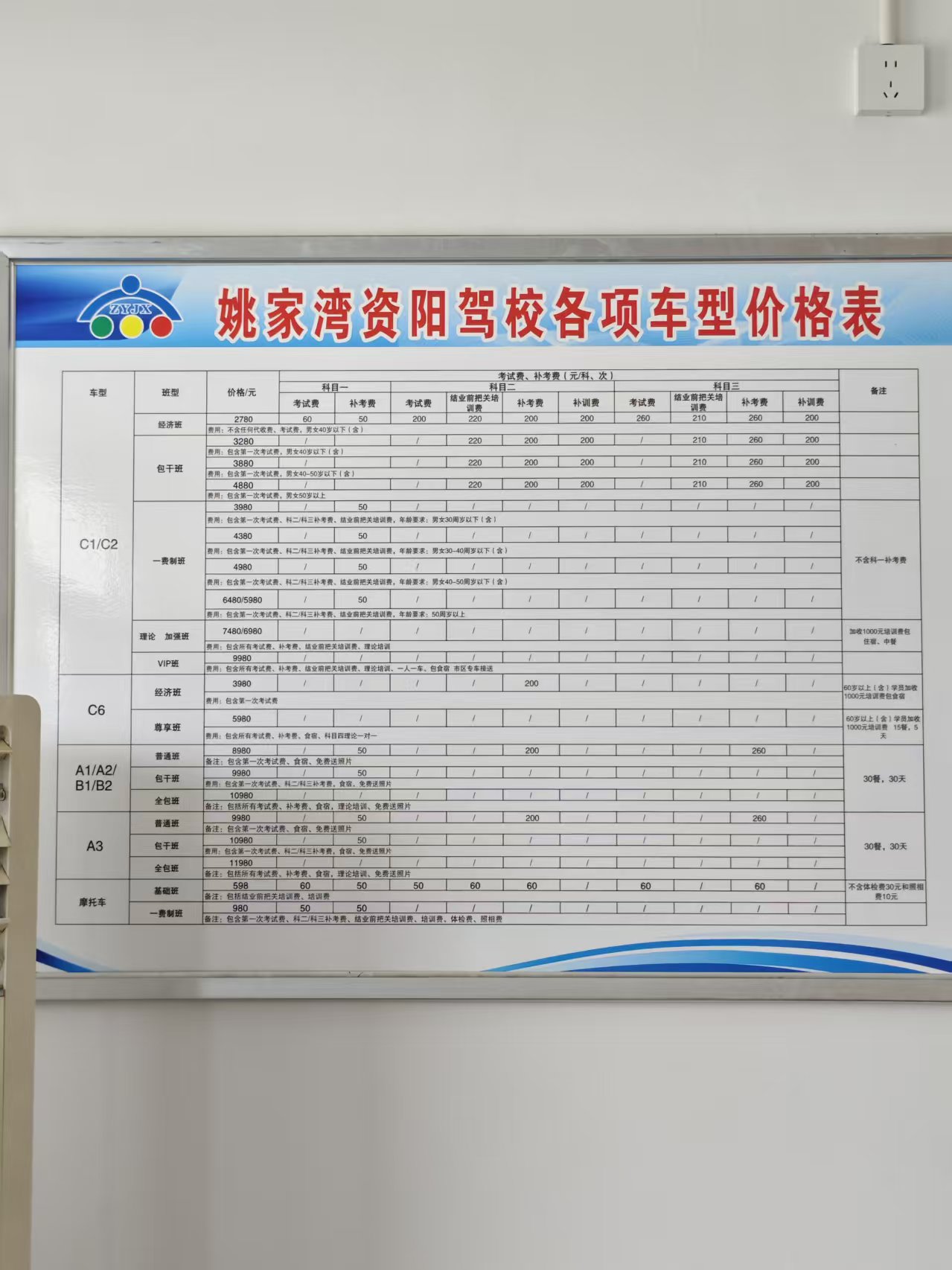 资阳驾校各项车型价格表